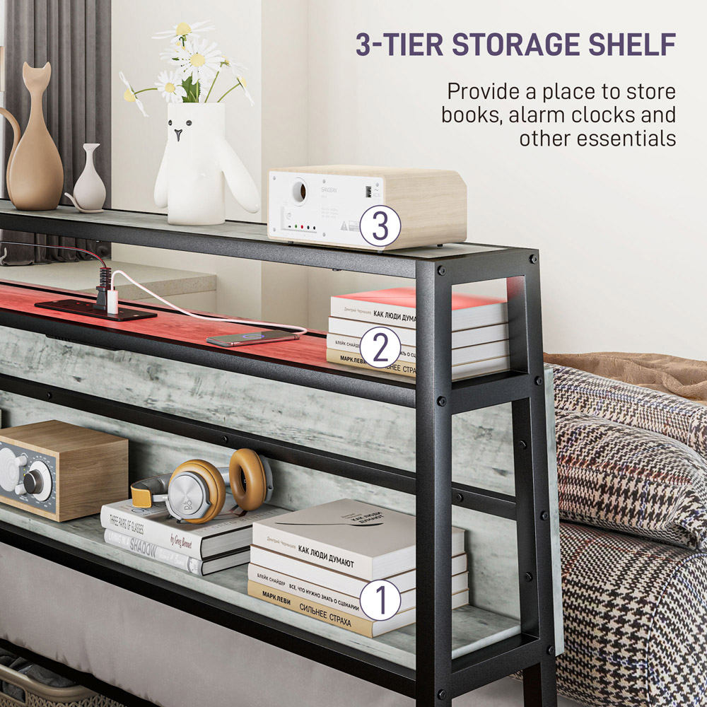 Portland Double Cement Grey Bed Frame with Charging Station and Lights Image 6