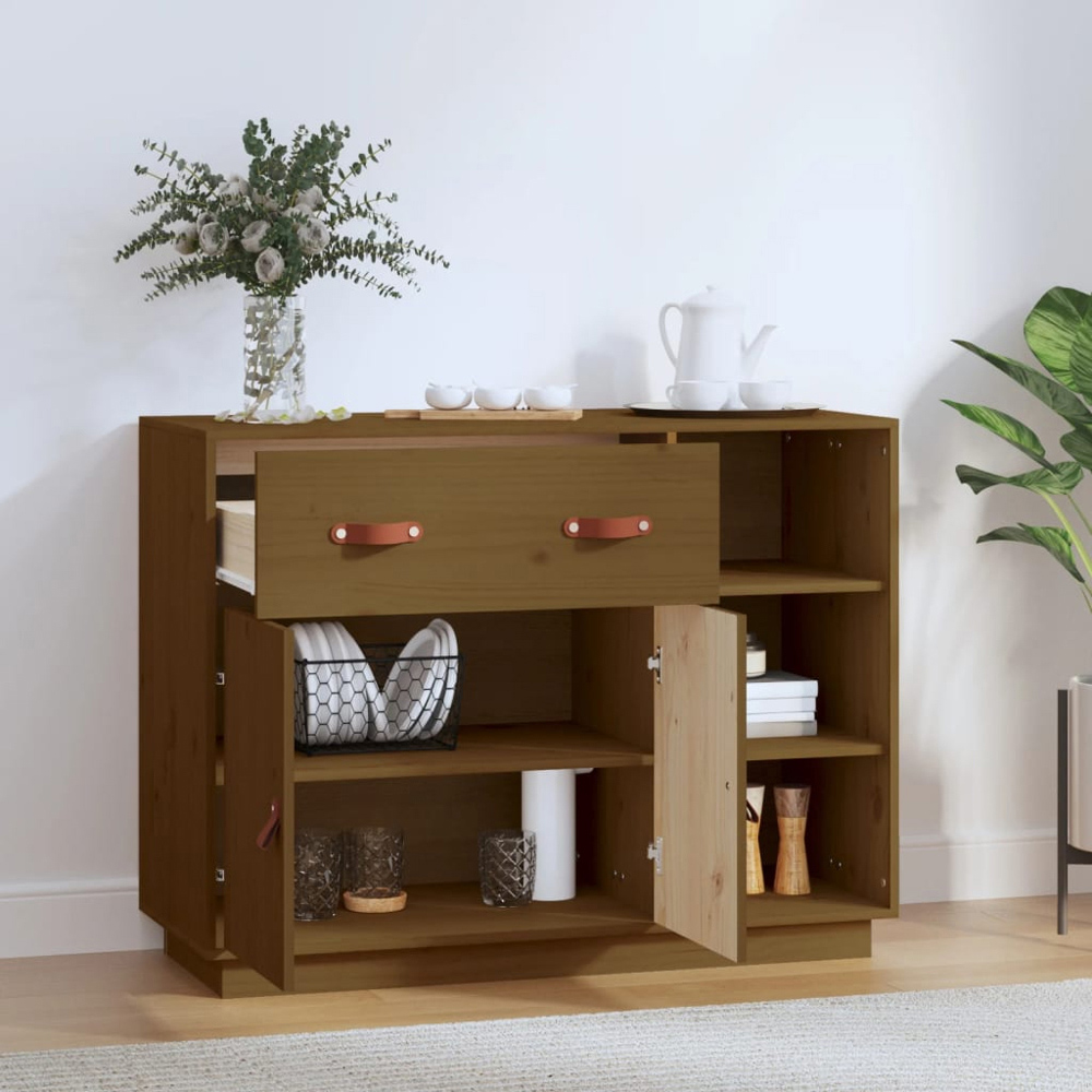 vidaXL 2 Door Single Drawer 3 Shelf Honey Brown Sideboard Image 8