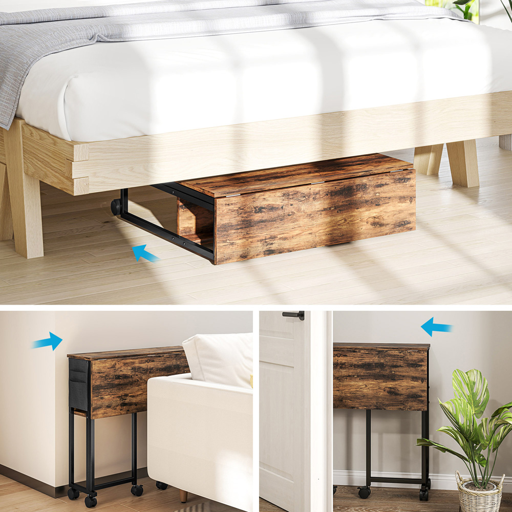 HOMCOM Single Shelf Foldable Computer Desk with Wheels and Side Bag Rustic Brown Image 8