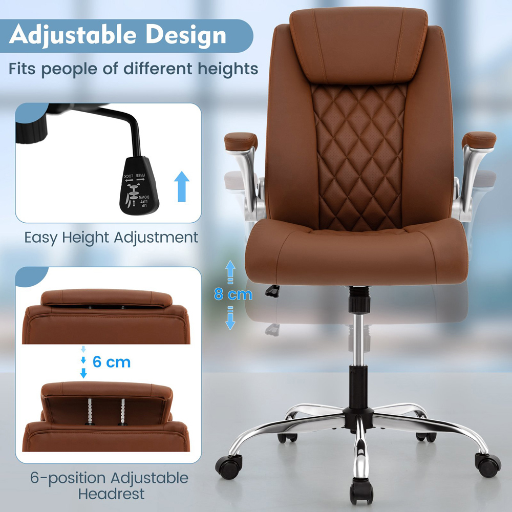 Costway Brown Adjustable PU Leather Office Chair Image 7