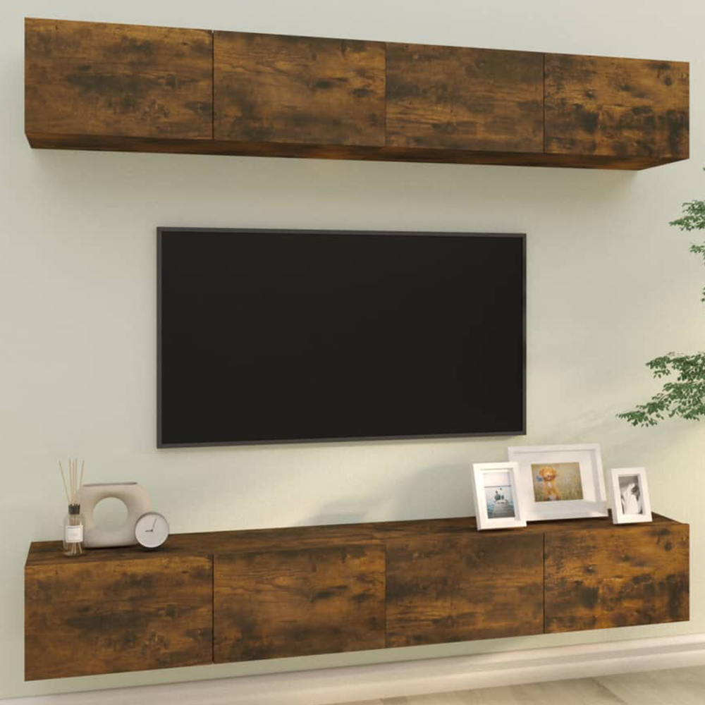 vidaXL 4 Flap Door Smoked Oak Wall Mounted TV Cabinet Image 1