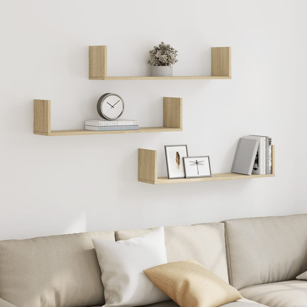 vidaXL 80cm Set of 3 Sonoma Oak Floating Wall Shelf Image 3