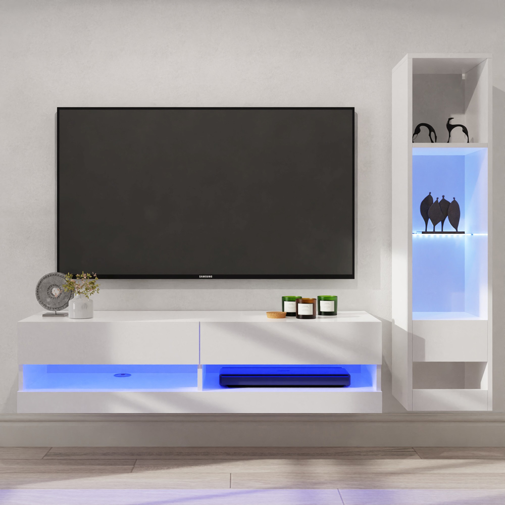 GFW Galicia 6 Shelf White Compact Wall Mounted LED Media Set Image 1
