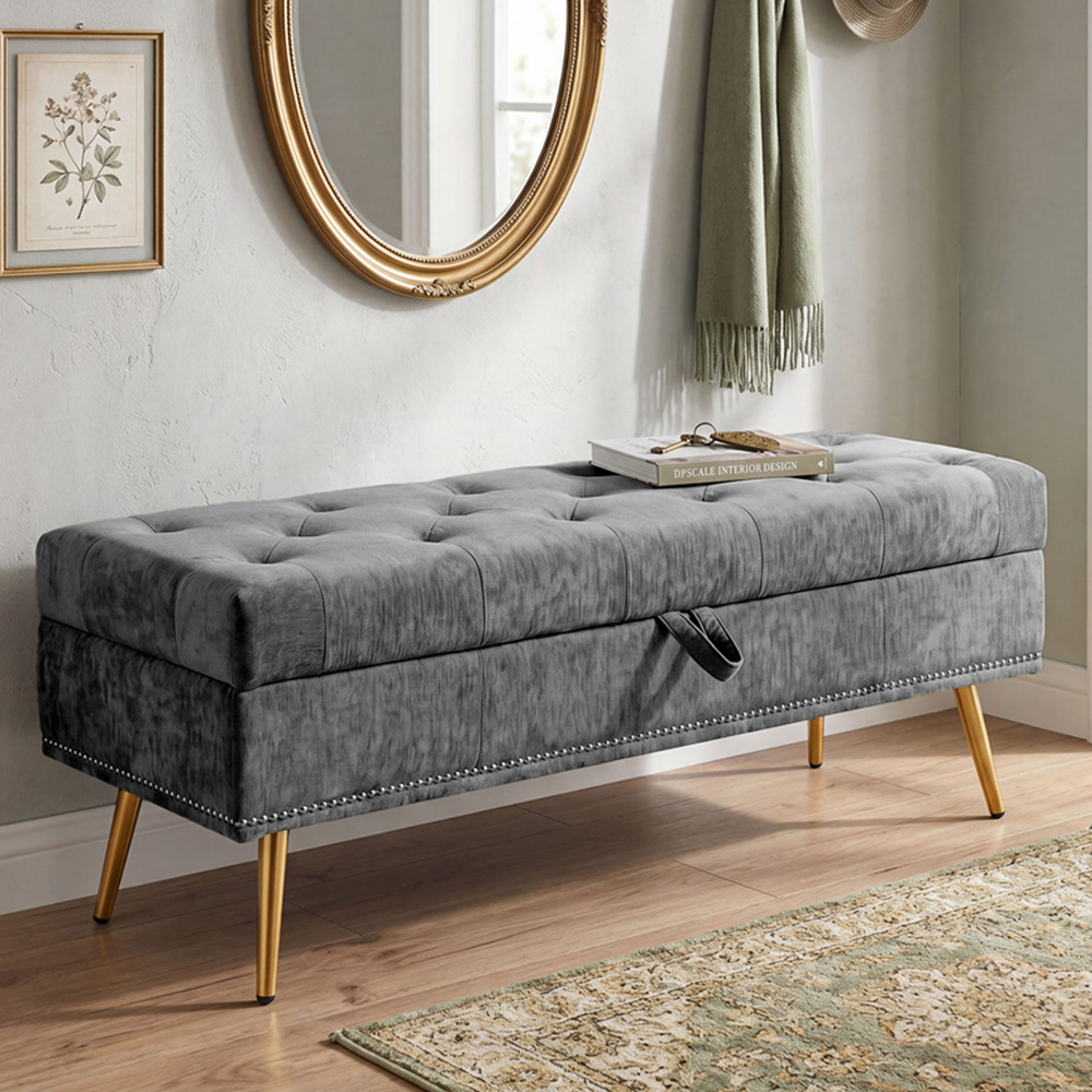 HOMCOM Grey Chenille Ottoman Storage Box Image 1
