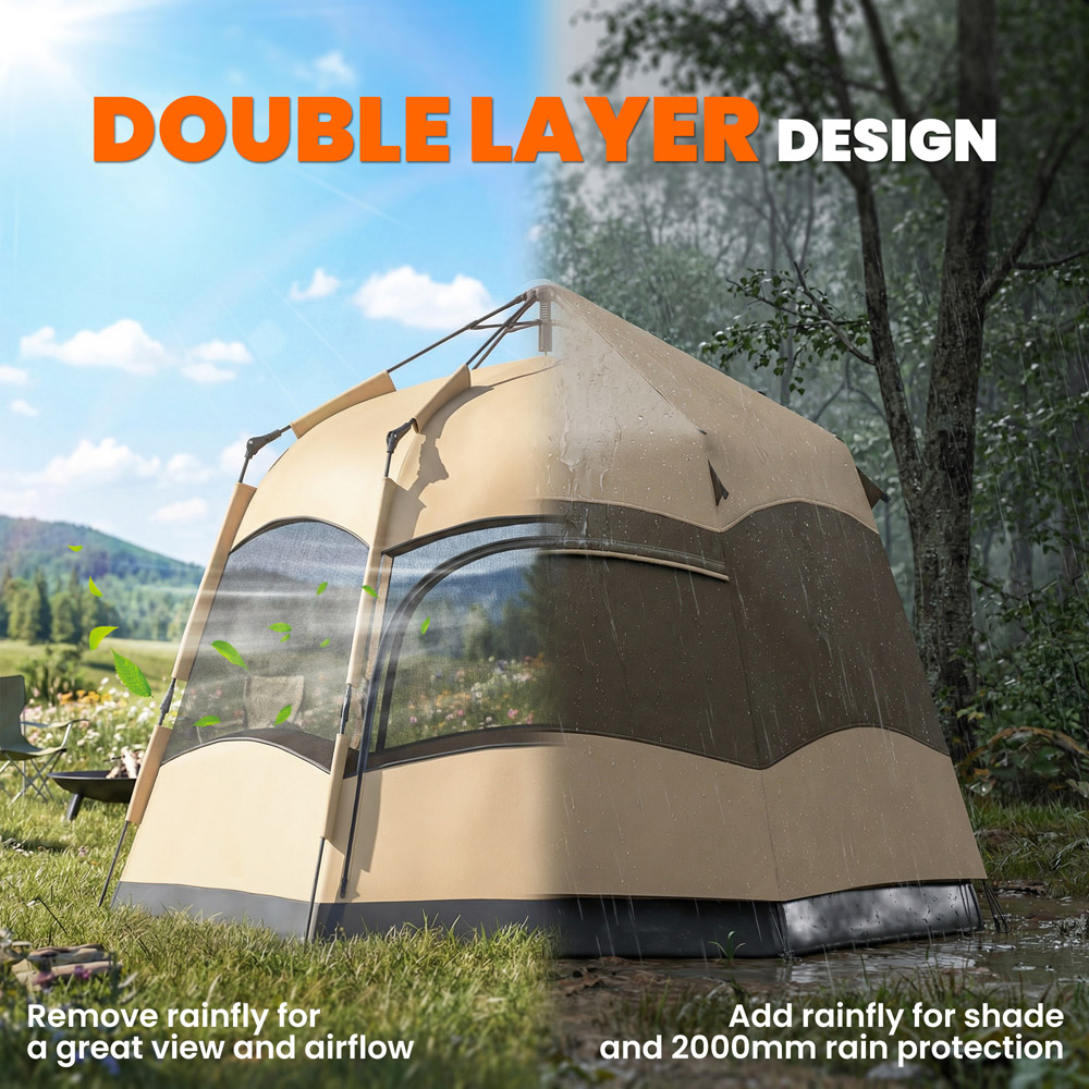 Outsunny 4-6 Person Brown Double Layer Pop-Up Tent with Rainfly Image 6
