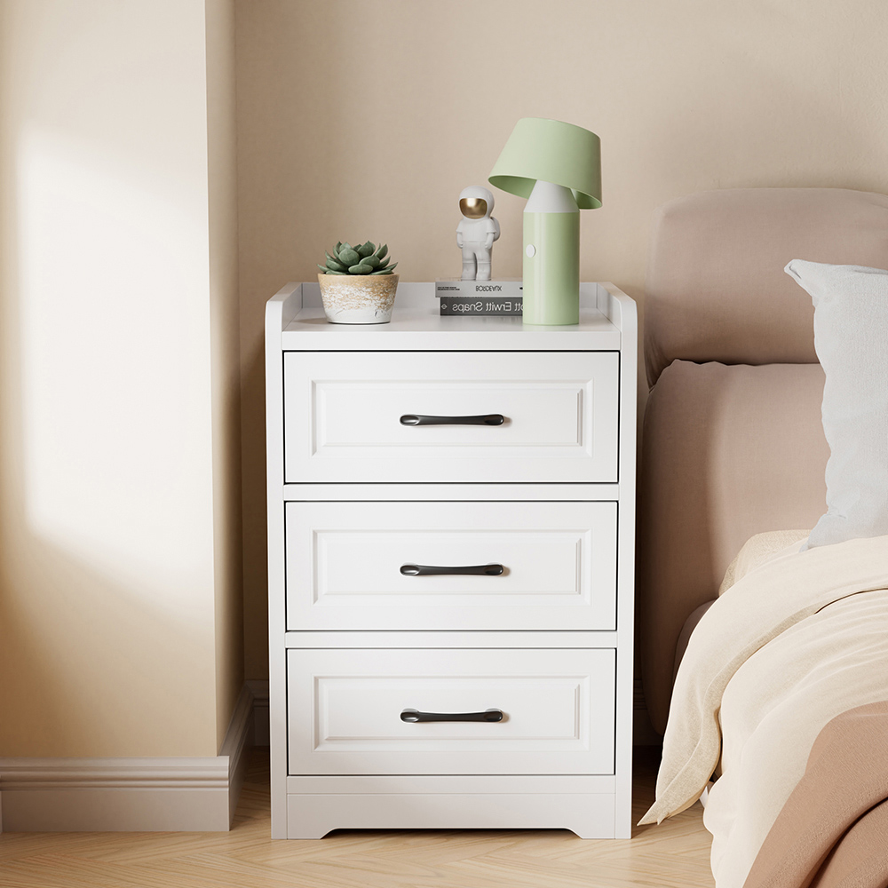 Living and Home 3 Drawer Warm White Modern Bedside Table Image 8