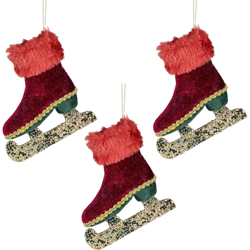 Shatchi Burgundy Ice Skate Hanging Christmas Decoration Image 3