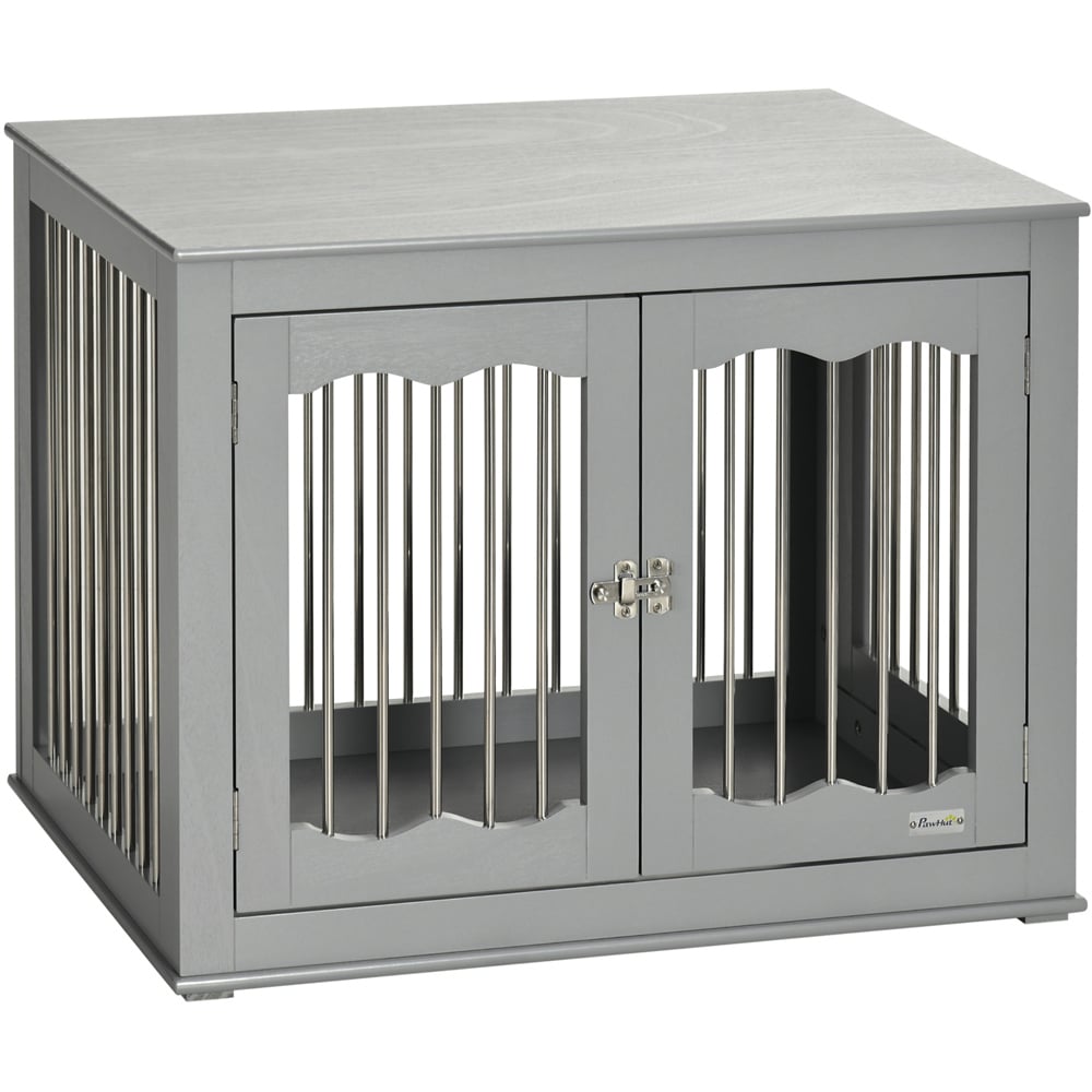 PawHut Grey Medium Dog Pet Crate Side Table Image 1