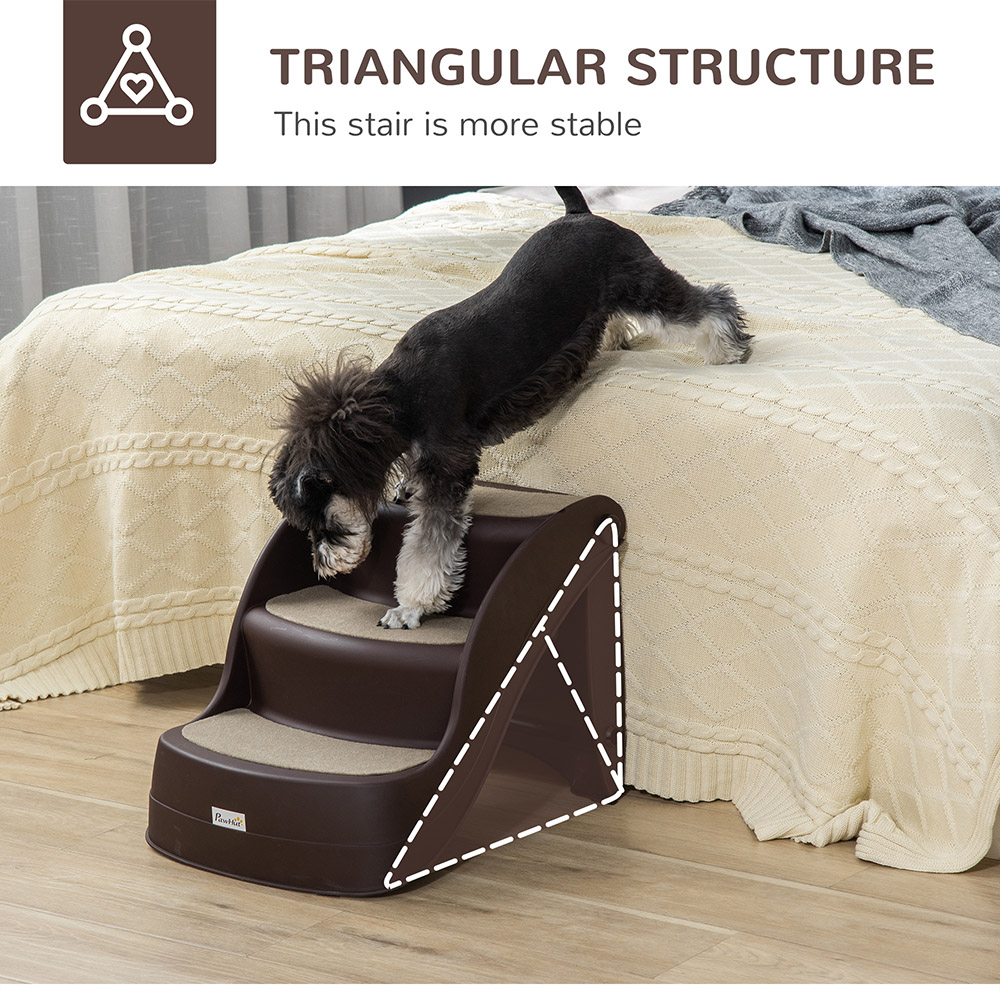 PawHut Brown 3 Steps Small Dog Foldable Pet Stairs with Non-slip Mats Image 7