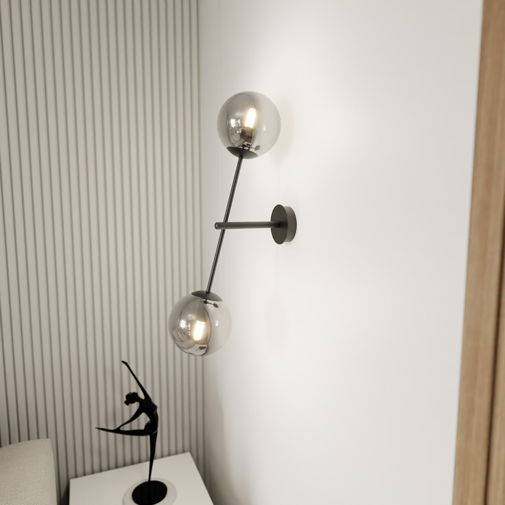 Emibig Linear 2 Light Graphite Shade Black Wall Lamp Image 2