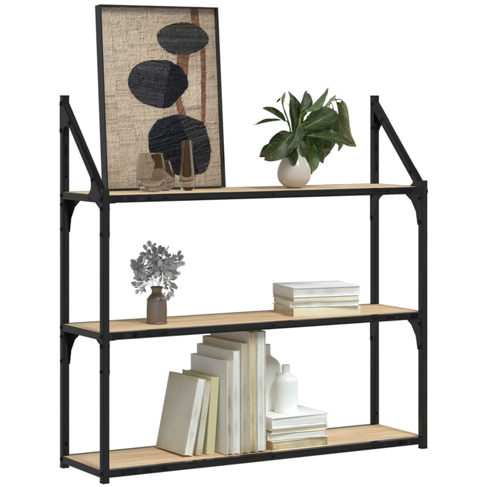 vidaXL 80cm 3 Shelf Sonoma Oak Wall Shelf Image 2
