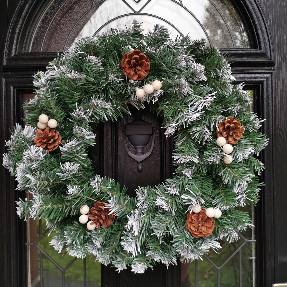 Samuel Alexander Snow Tipped Christmas Wreath with Pine Cones Green 40cm Image 2