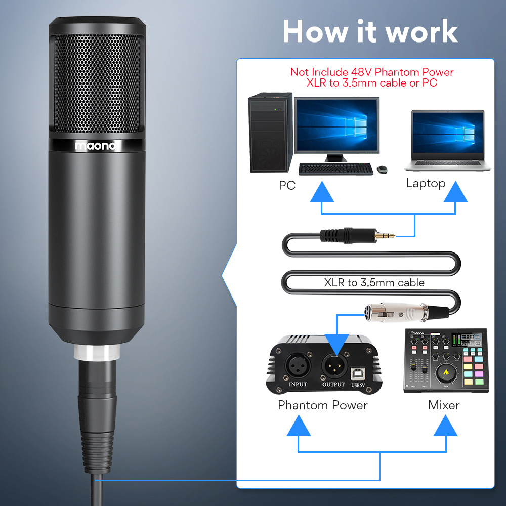 Maono XLR Cardioid Professional Vocal Studio Microphone with Boom Arm Kit Image 6