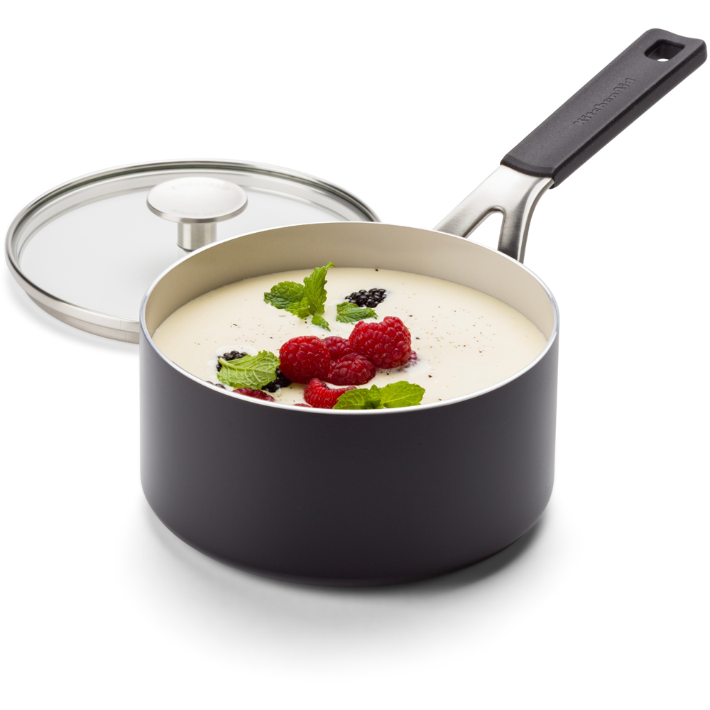 KitchenAid Coloured 16cm Matte Black Aluminium Saucepan with Lid Image 5