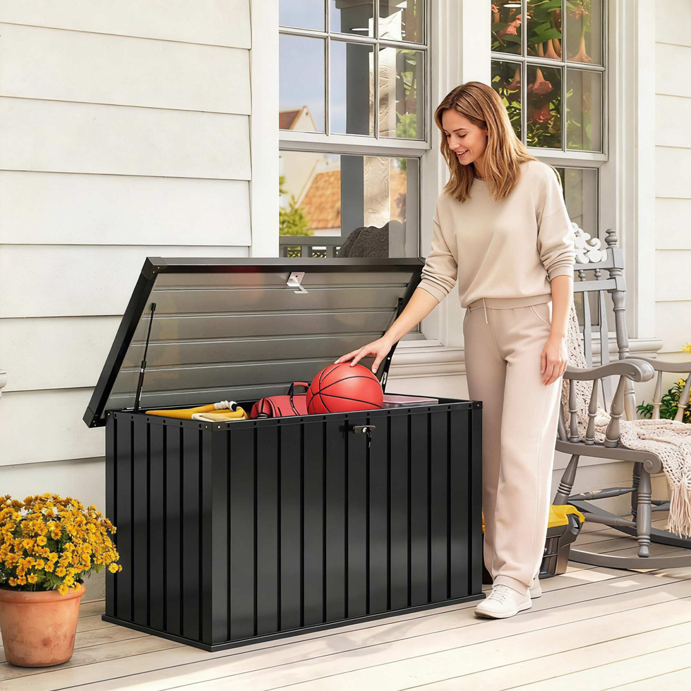Outsunny 400L Black Metal Waterproof Garden Storage Box with Lock Image 2