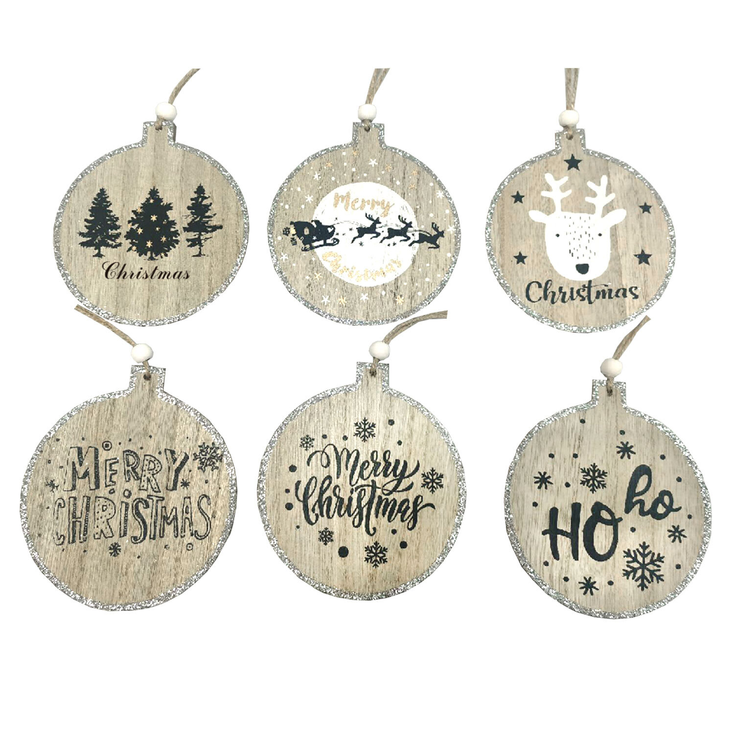 Single Alpine Lodge Wooden Silver Black Christmas Decoration in Assorted Styles Image