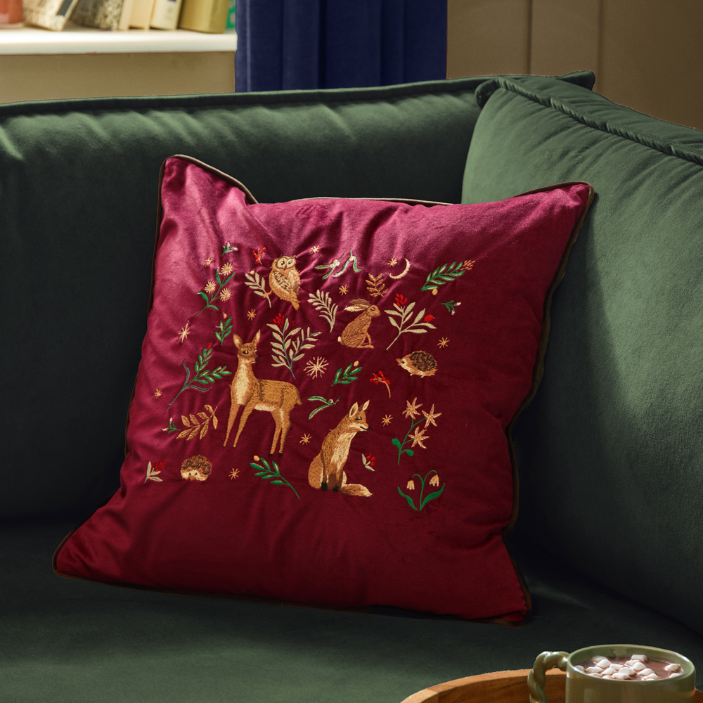 Furn Berry Woods Burgundy Velvet Reversible Cushion 45 x 45cm Image 2