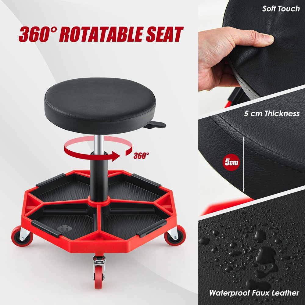 Costway Pneumatic Rolling Mechanic Stool with Padded Seat and Tool Tray Image 3