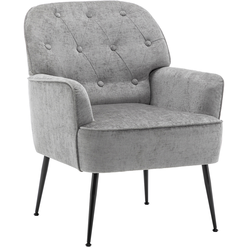 Living and Home Grey Chenille Upholstered Leisure Chair with Armrests Image 2