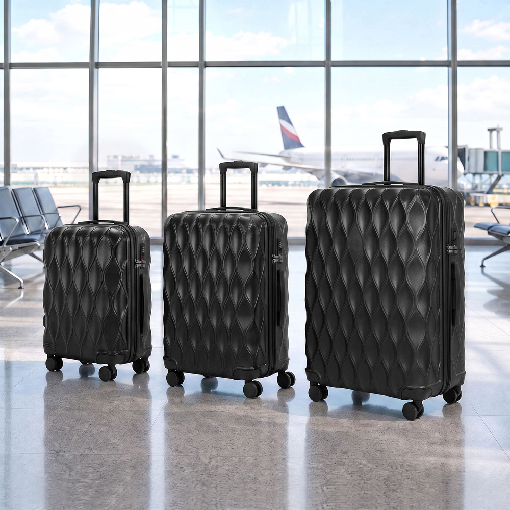 HOMCOM Set of 3 Black Hard Shell Luggage Suitcase with TSA Lock Image 2