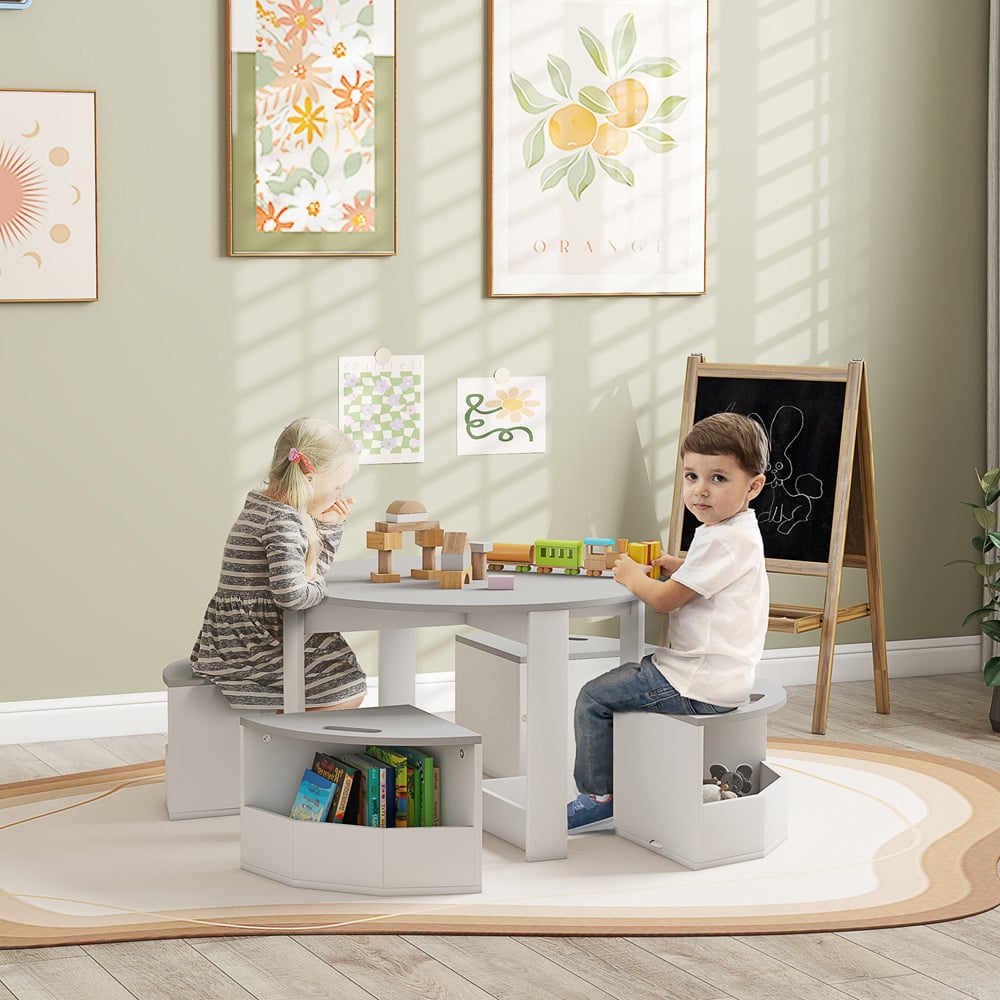 AIYAPLAY 5 Piece Grey Kids Table and Chairs Set Image 5