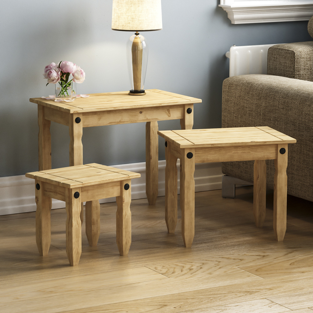 Vida Designs Corona Pine Nest of Tables Set of 3 Image 5