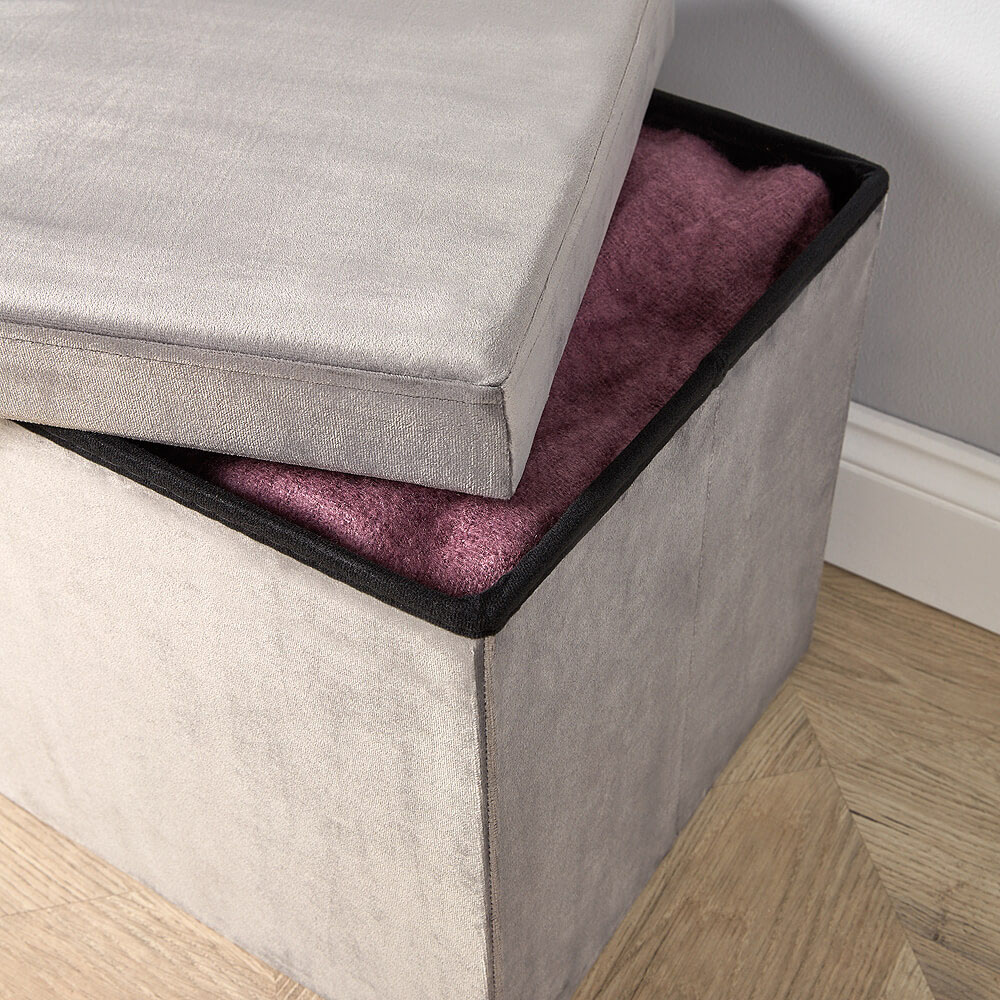 Home Source Sofia Grey Velvet Folding Ottoman Image 6