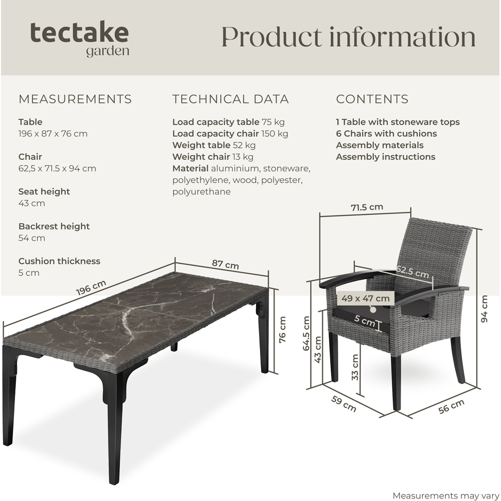 tectake Foggia Rosarno 6 Seater Rattan Garden Dining Set Grey Image 9