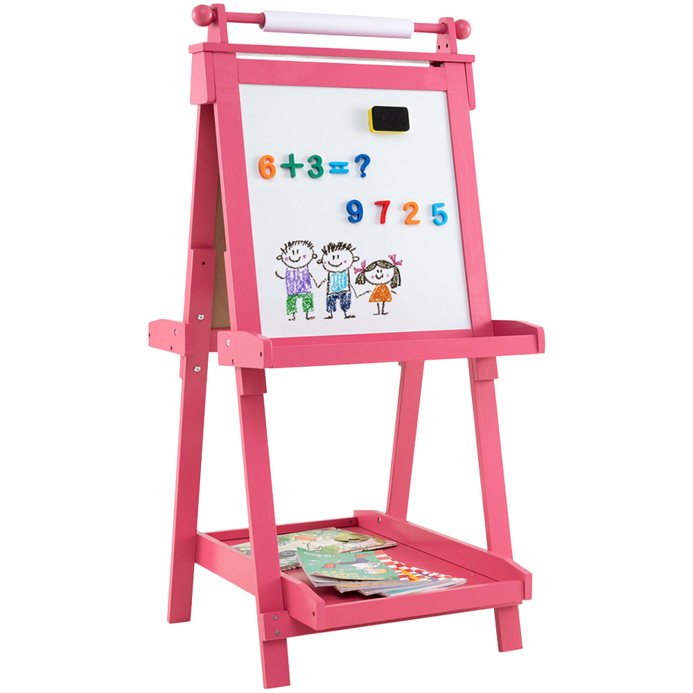 Costway 3-in-1 Kids Pink Double Sided Foldable Art Easel Image 1