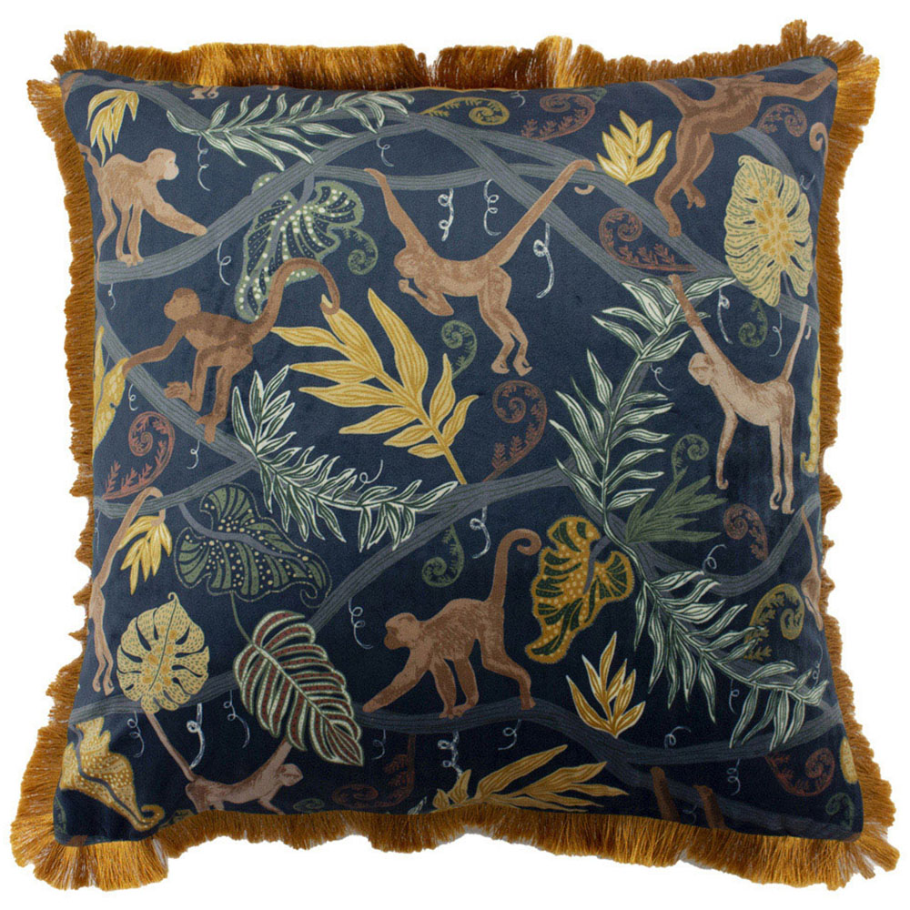furn. Midnight Blue Monkey Forest Jungle Cushion Image 1