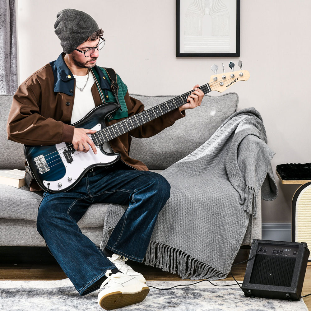 SPORTNOW Blue 4 String Beginner Full Size Electric Bass Guitar Set Image 2