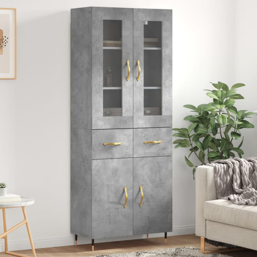vidaXL 4 Door 2 Drawer Concrete Grey Highboard Image 1