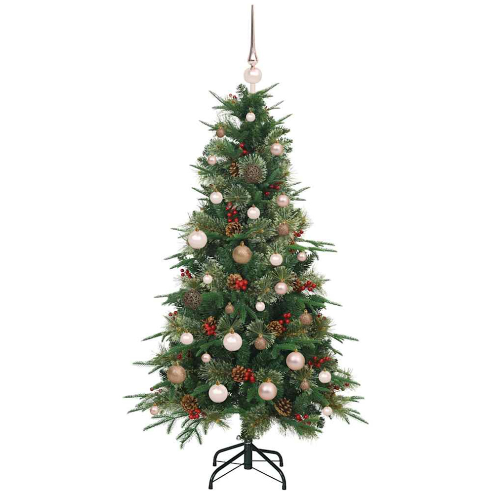 vidaXL Pre-Lit Rose Gold Baubles Green Artificial Hinged Christmas Tree 5ft Image 4