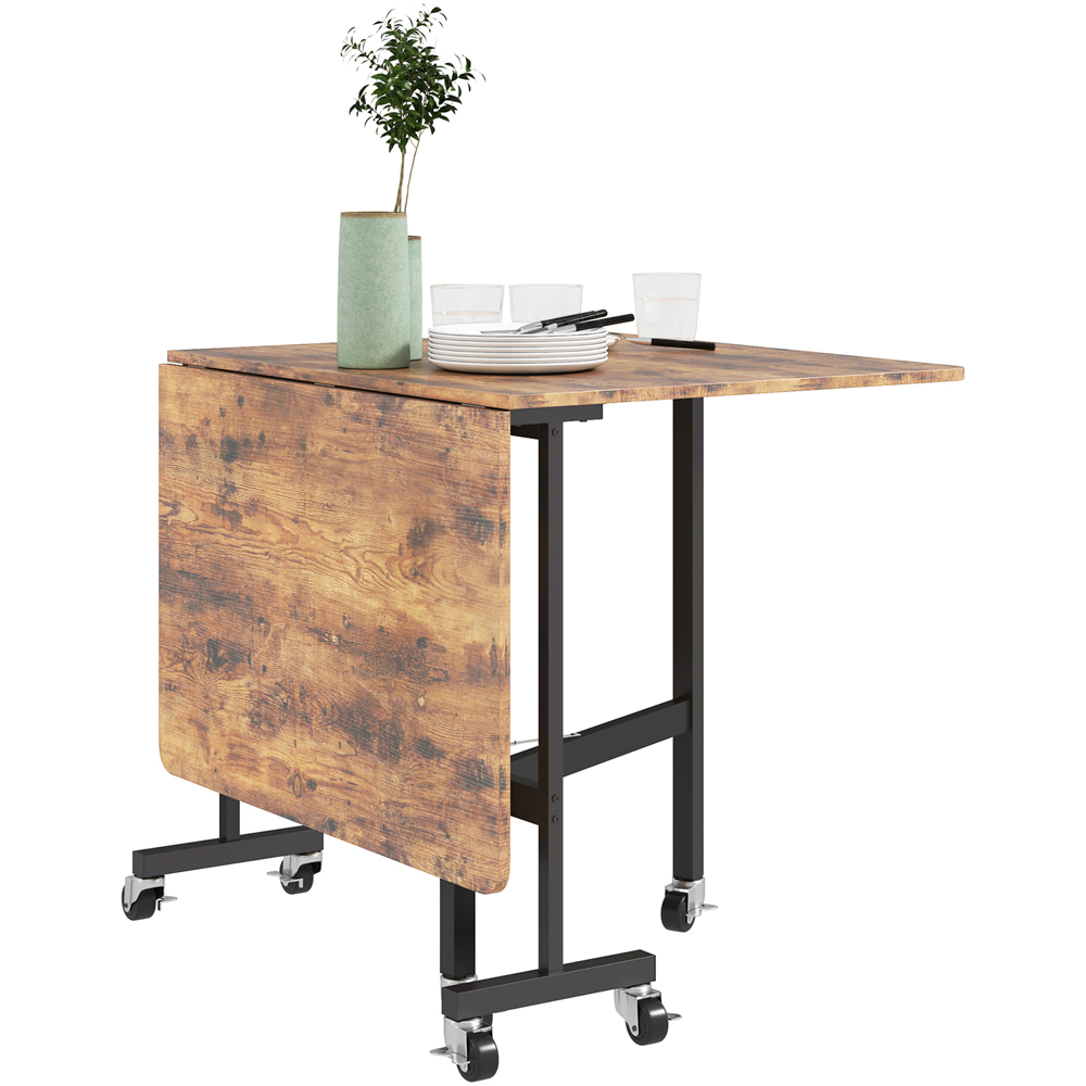 HOMCOM 6 Seater Brown Drop Leaf Mobile Dining Table Image 2