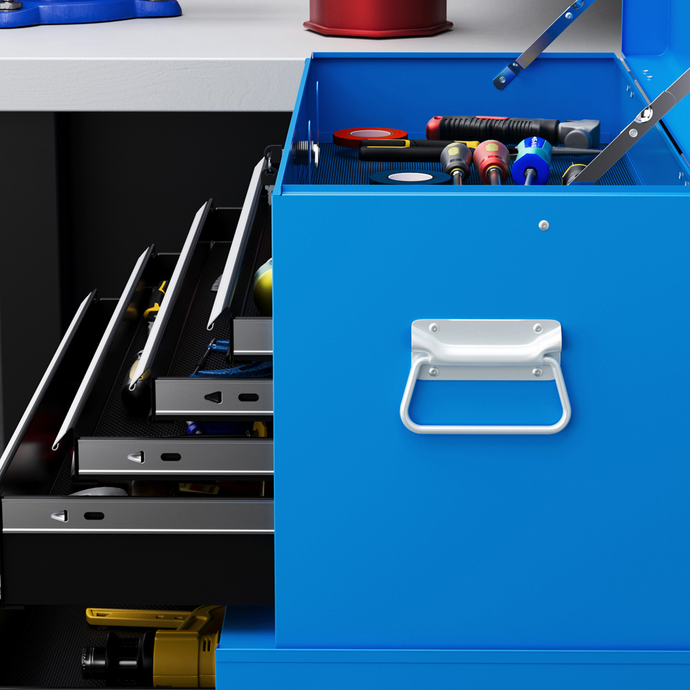 Portland 2 Door 6 Drawer Blue Chest and Tool Storage Cabinet Set Image 3