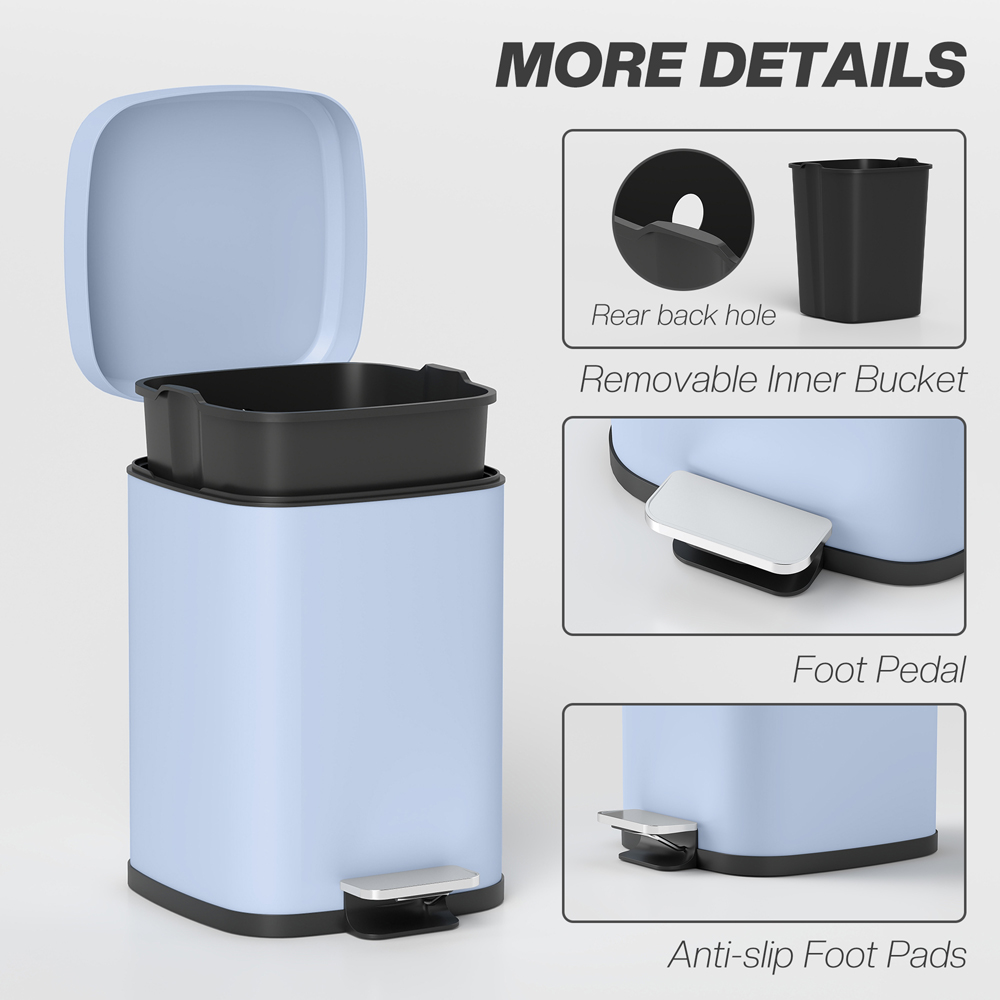 HOMCOM Light Blue Pedal Kitchen Bin with Soft Close Lid 12L Image 7