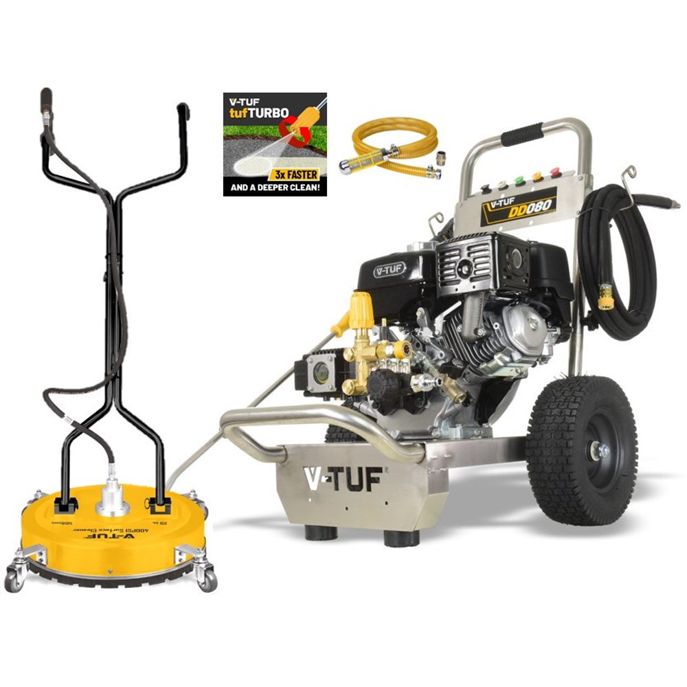 V-TUF DD080 9HP Industrial Honda Driven Petrol Pressure Washer 200Bar with Poly Deck Surface Cleaner Image