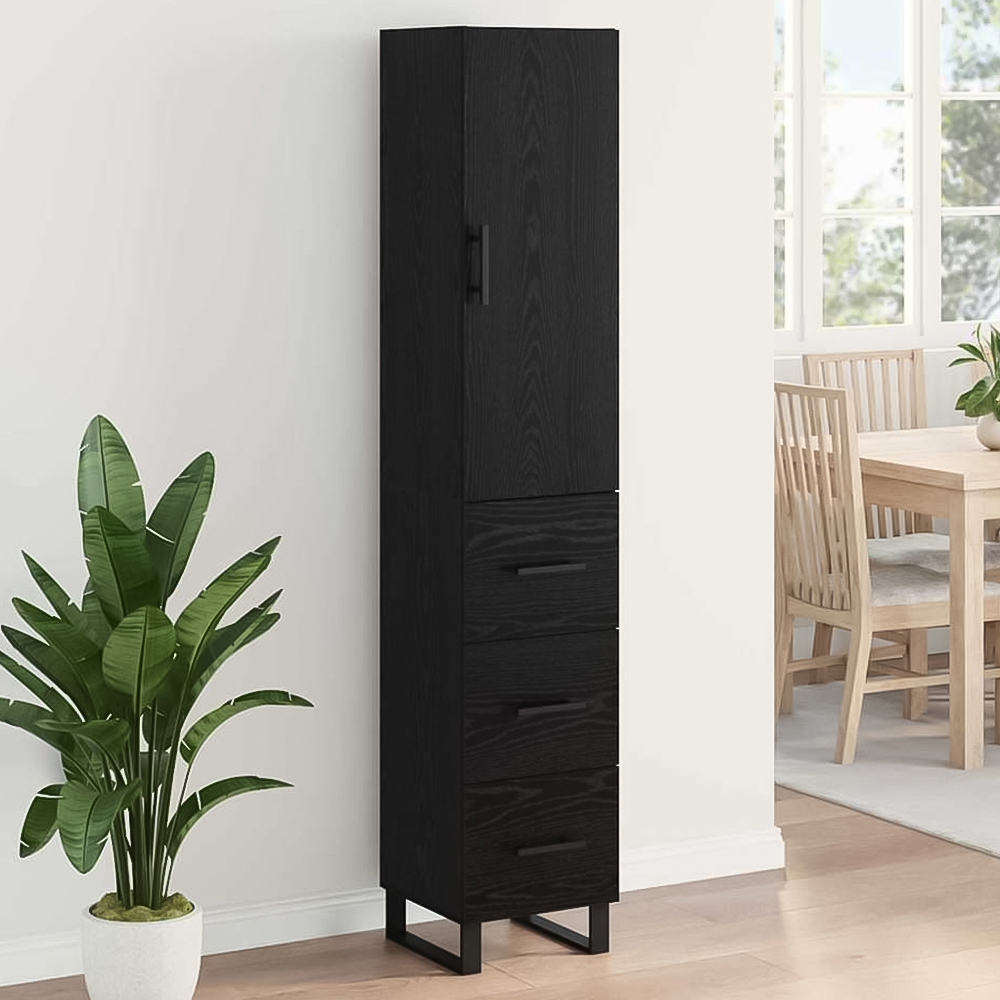 vidaXL Single Door 3 Drawer Black Oak Sideboard Image 1