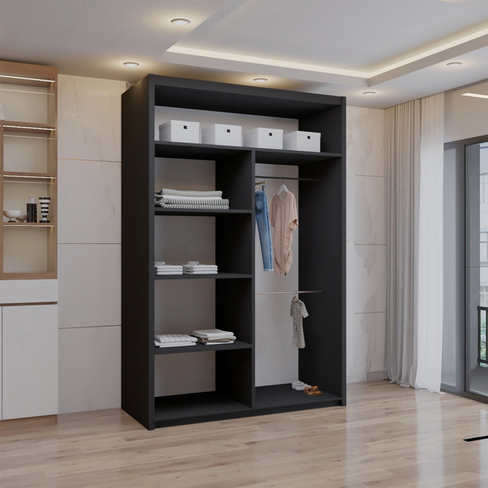 Sliding Wardrobes 4U 2 Sliding Door Black Full Length Mirrored Wardrobe Image 2