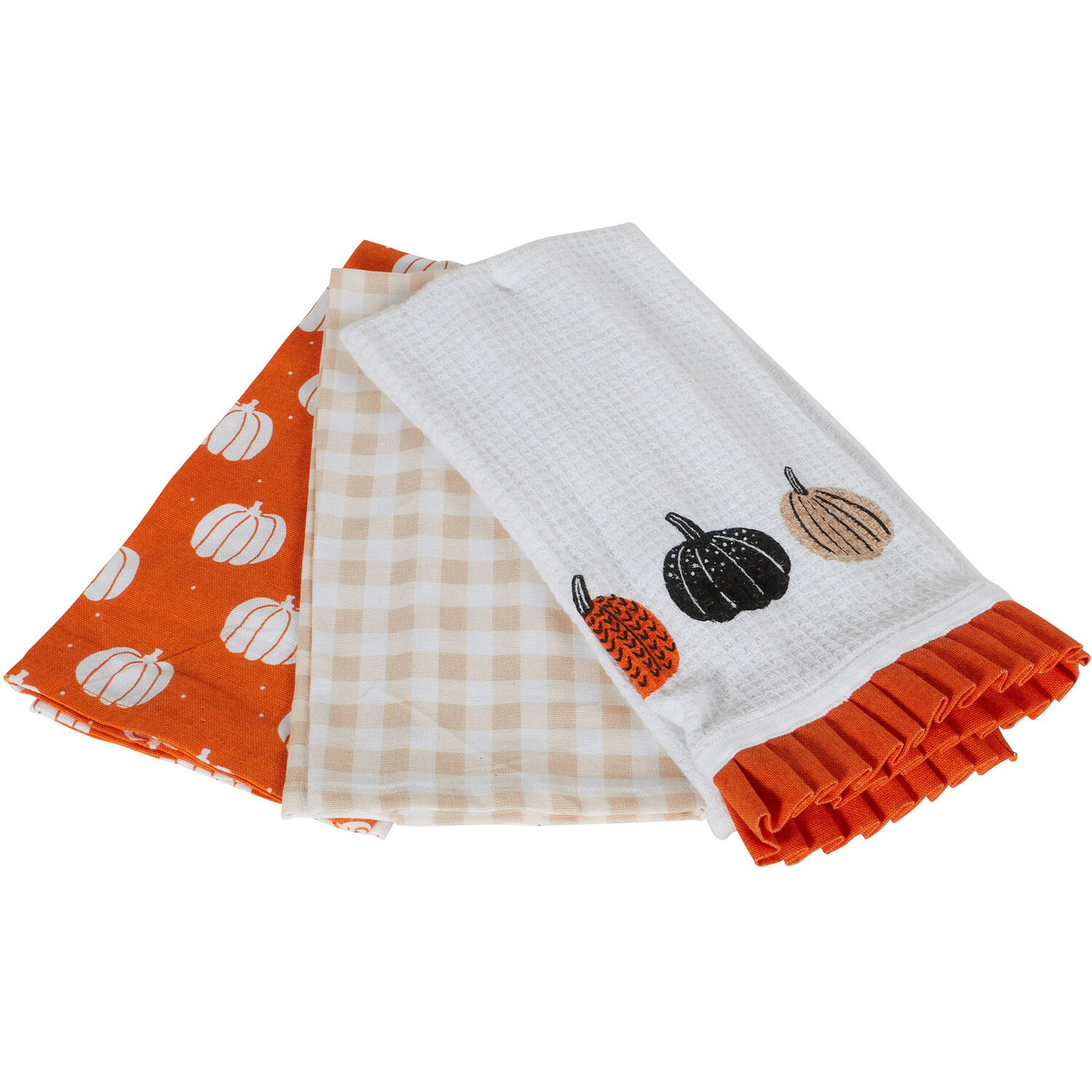 Pack of 3 Autumn Check Tea Towels - Orange Image 2