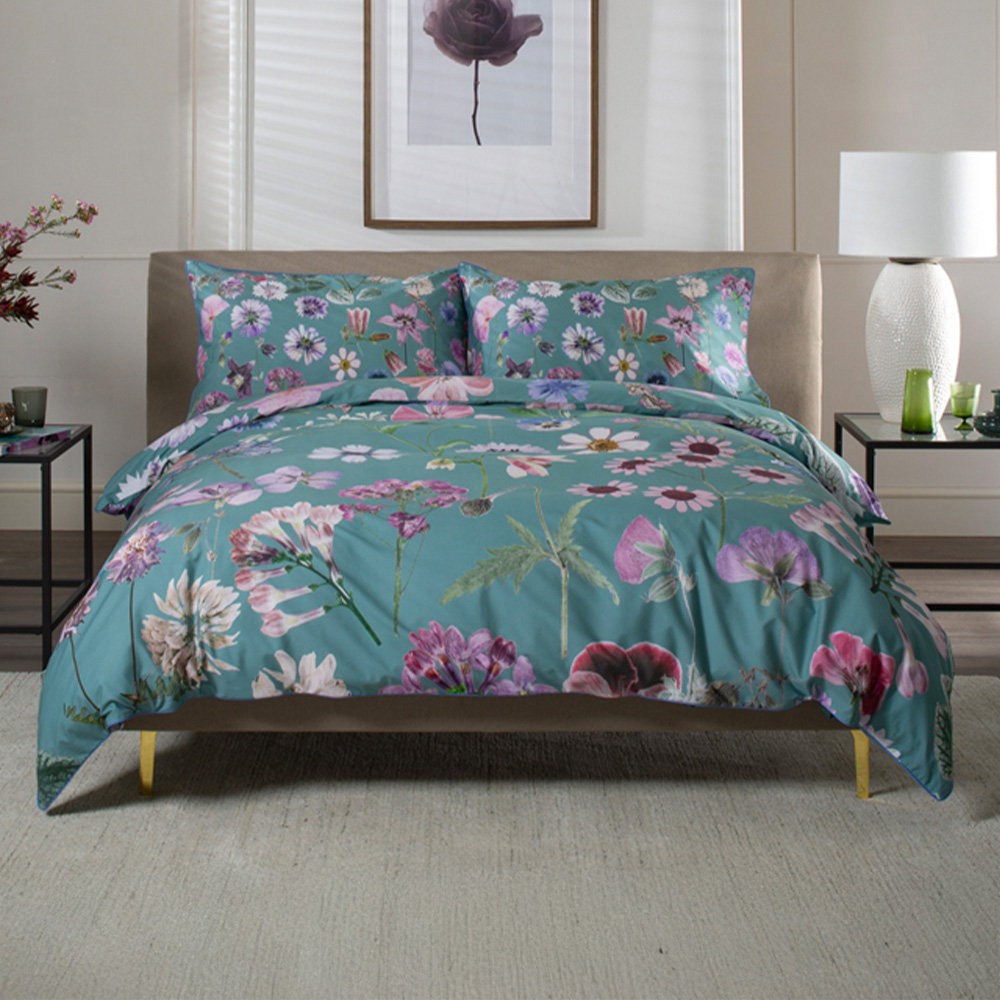 The Lyndon Company Botanical Flower Green Super King Size Duvet Set Image 1