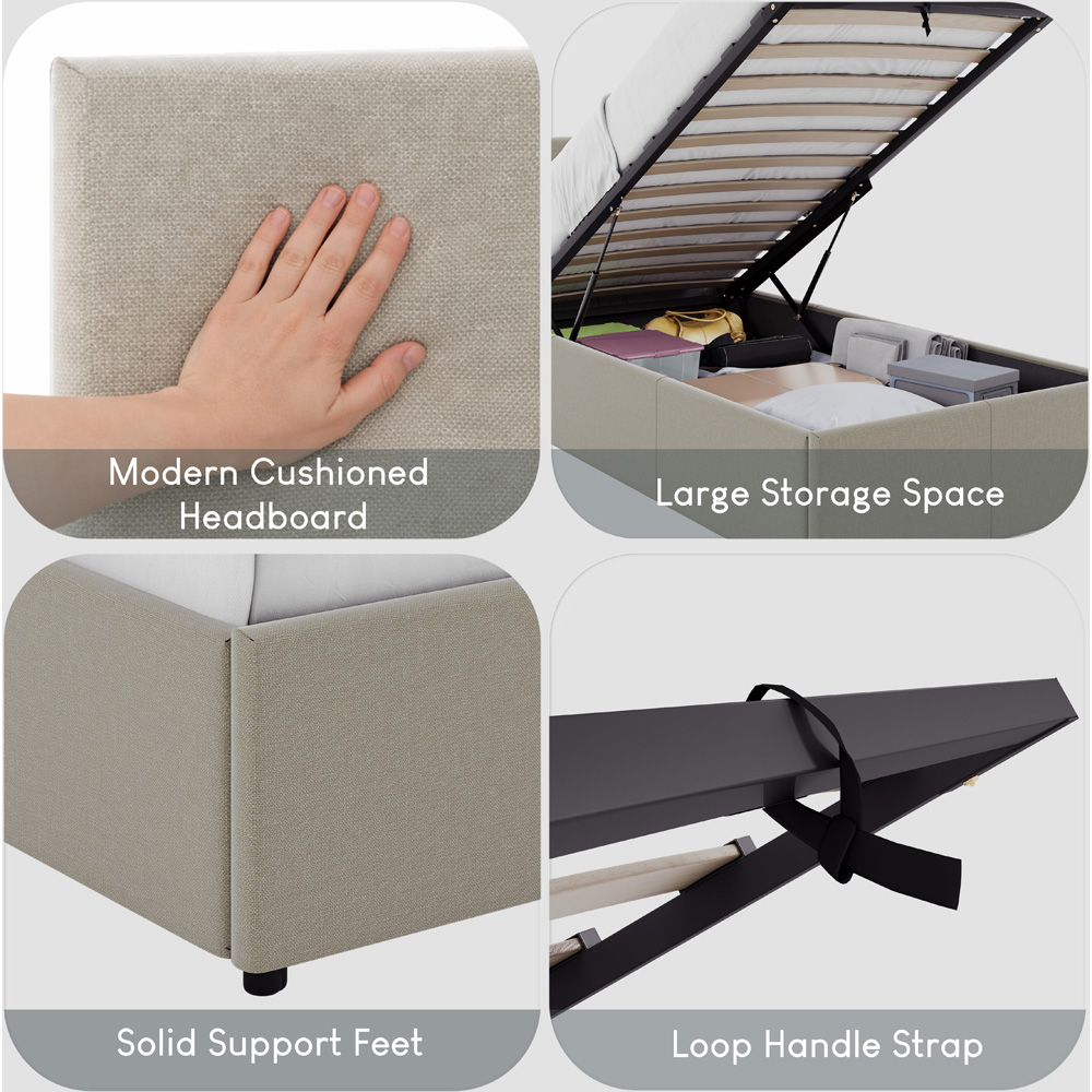 VIDA DESIGNS Veronica Single Beige Linen Ottoman Bed with Padded Headboard Image 6