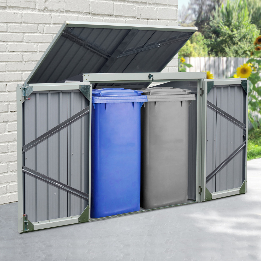 Outsunny 5 x 3ft Grey Metal 2 Bin Garden Shed Image 2