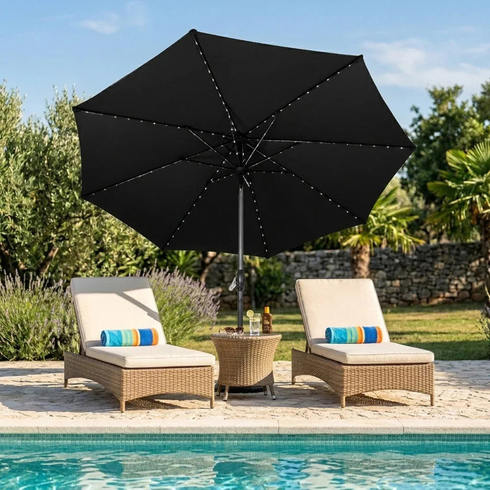 MonsterShop Black LED Crank and Tilt Parasol 2.7m Image 2