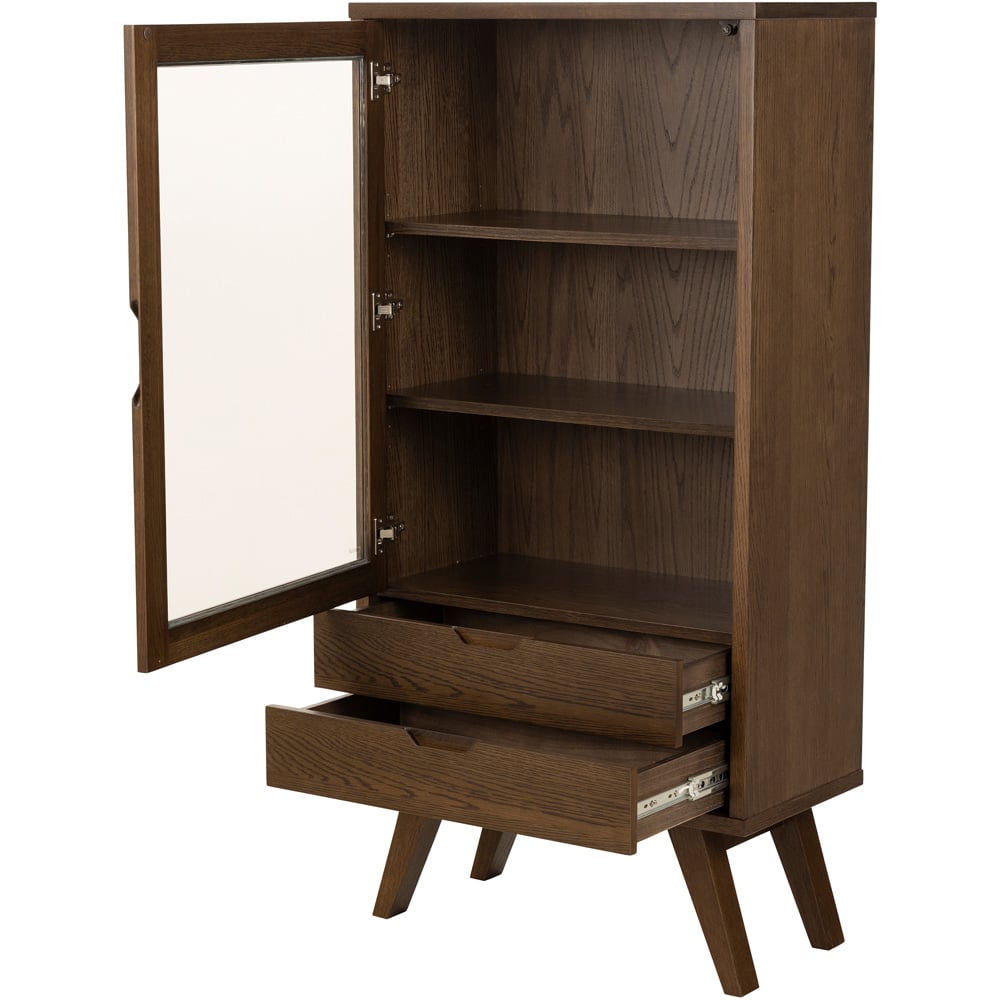 Florence A Line 2 Drawer Single Door Smoked Oak Display Cabinet Image 6