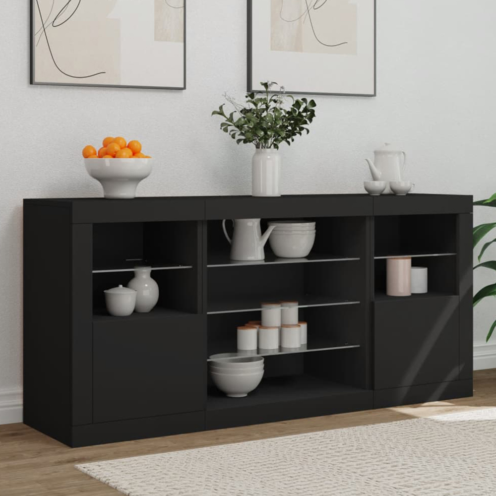 vidaXL 2 Door 8 Shelf Black LED Sideboard Image