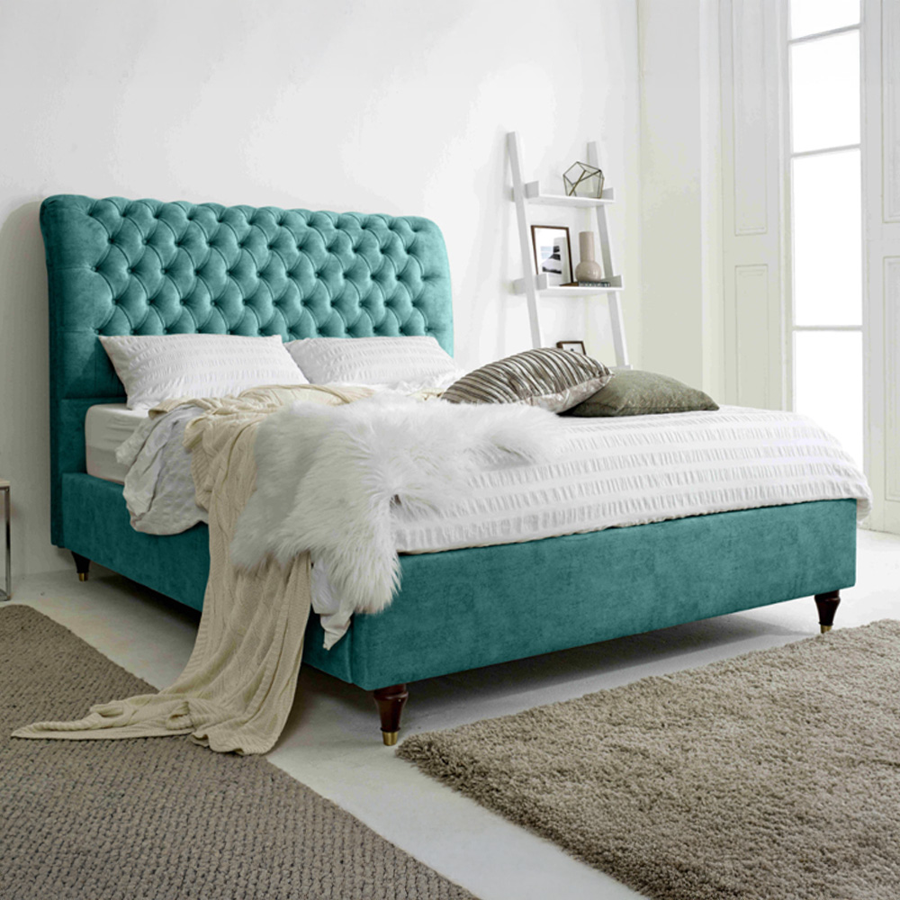 Eleganza Alisyn King Size Ocean Marble Fabric Bed Frame with Sleigh Headboard Image 1