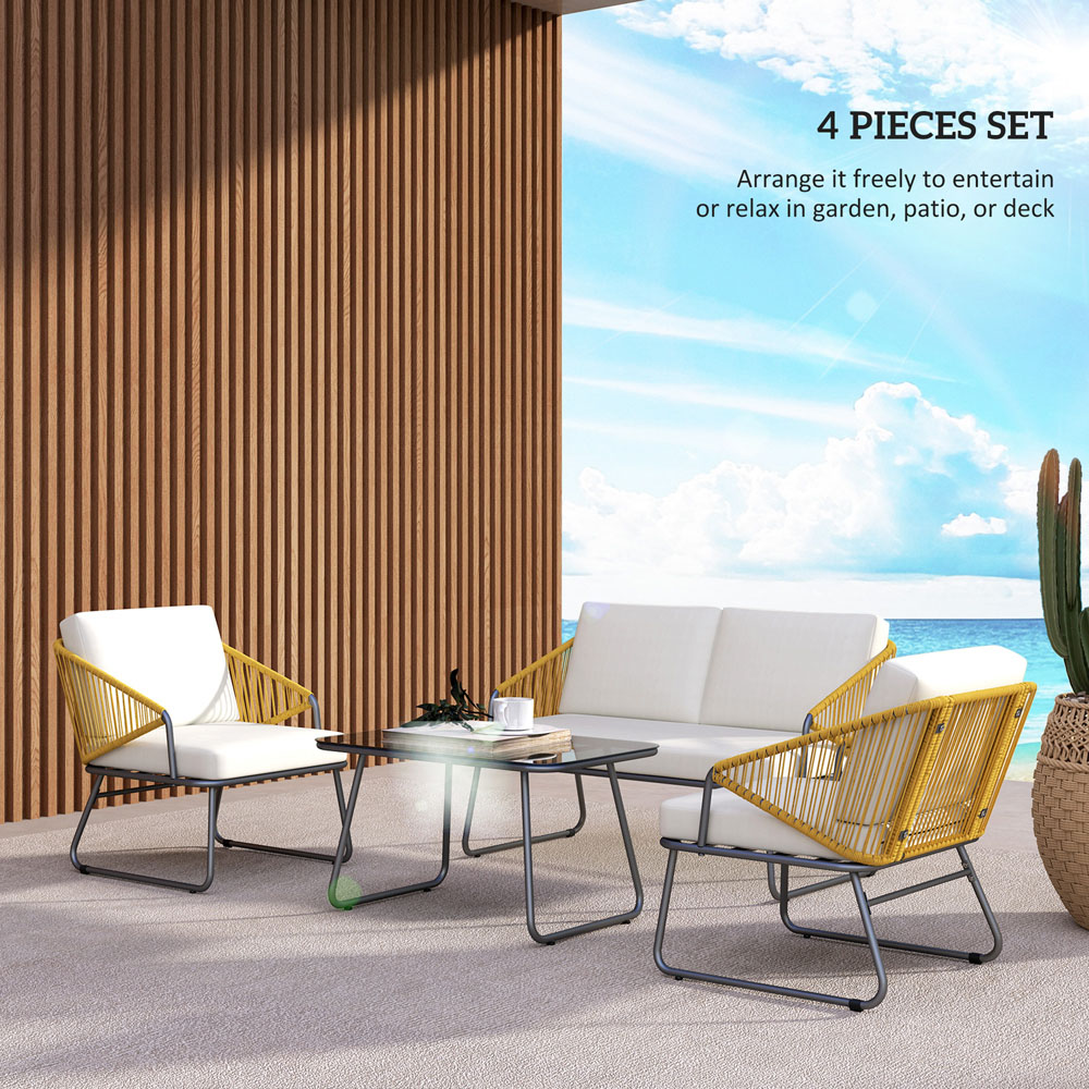 Outsunny 4 Seater Natural Cushion Rattan Garden Furniture Set Image 4