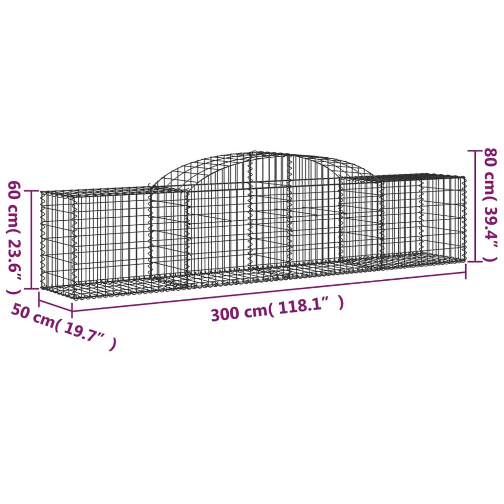 vidaXL Silver Galvanised Iron Gabion Basket 300 x 50 x 60/80cm 12 Pack Image 5
