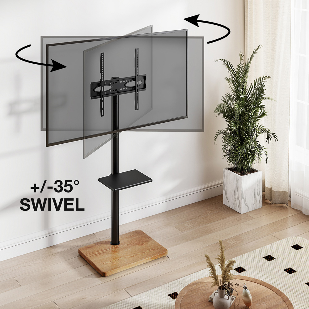 TTAP Black and Rectangular Oak Effect Base Single Shelf Floor Pedestal TV Stand Image 5